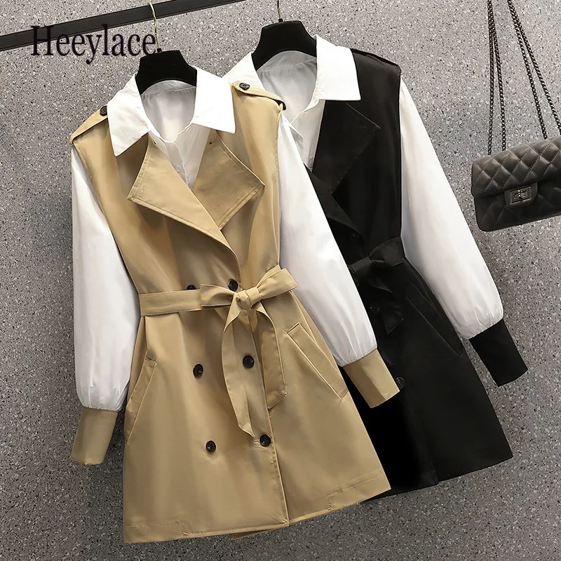 

Женский офисный костюм из 2 предметов, Элегантная блузка с длинным рукавом и Блейзер, жилет с высокой талией