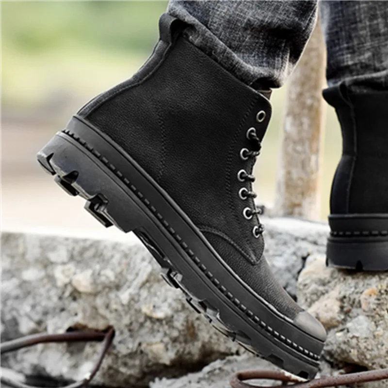 Botas negras cаlidas de invierno para hombre botas tobillo cuero genuino zapatos trabajo bot | Обувь