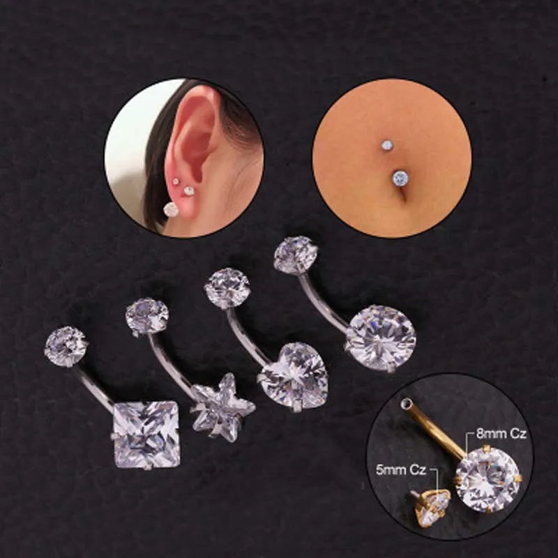 

Imixlot Surgical Steel Internally Threaded Navel Piercing Body Jewelry Prong Round Star Heart Square Cz Belly Button Rings