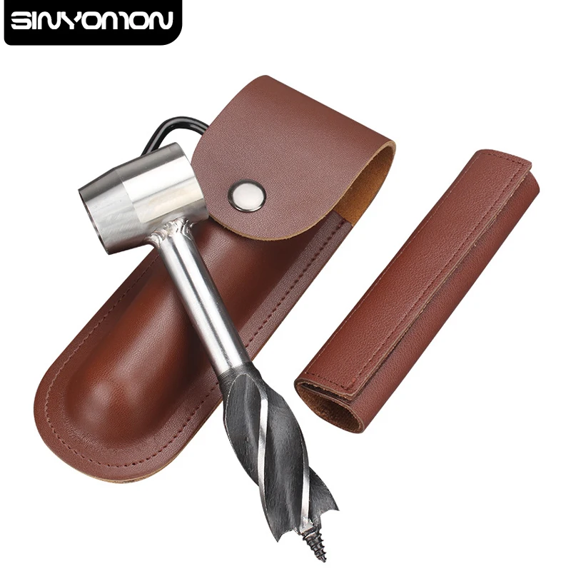 

Outdoor Survival Portable Drilling Tool Tungsten Steel Drill Birch Water Manual Spiral Drill Bit with Leather Protective Cover