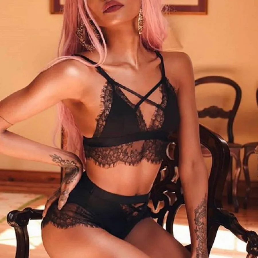 

CINESSD 2021 2PC Women's Satin Babydoll Lace Stitching Suit Sexy Underwear Sexy Lingerie Girl Lace Splice Bodysuit Sleepwear