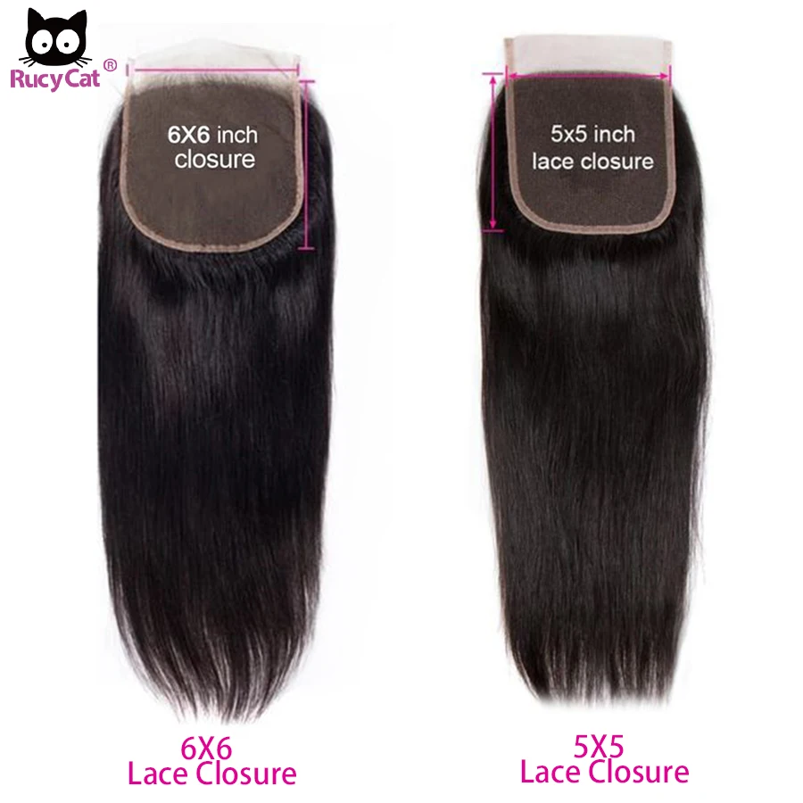 

18 20 22 Inch RucyCat Straight Human Hair 5x5&6x6 Transparent Lace Closure Middle Part Brazilian Remy Hair Can Be Dyed Bleached