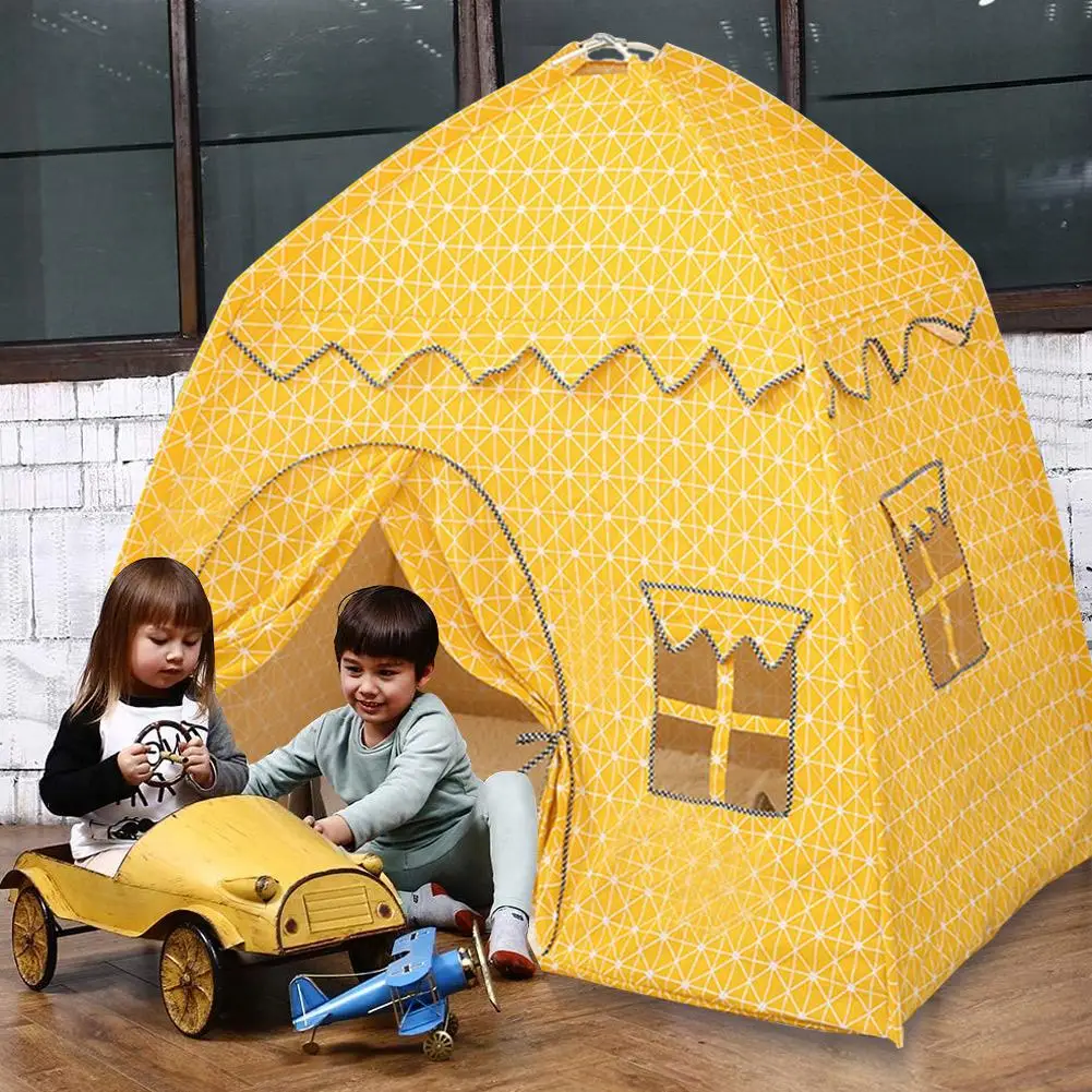 

Kid Tent Play House Large Space Portable Foldable Princess Castle Cabin Yellow Tent For Kids Birthday New Year Christmas sincere