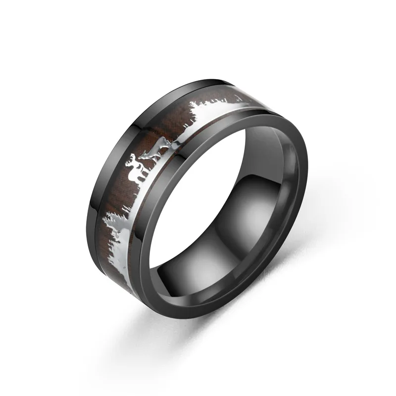 

Black Wood Grain Elk Christmas Gift Ring Rings Stainless Steel Gold Rings for Women 925 Silver Women's Ring 2021 Trend Couple