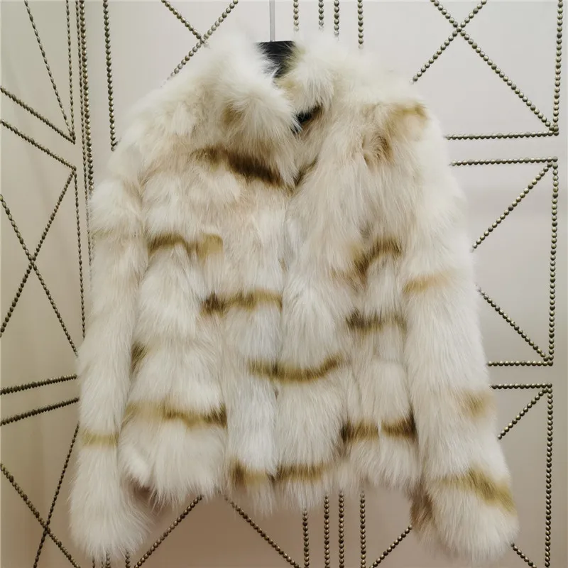 Женское длинное пальто из лисьего меха зимние и куртки цельного натурального