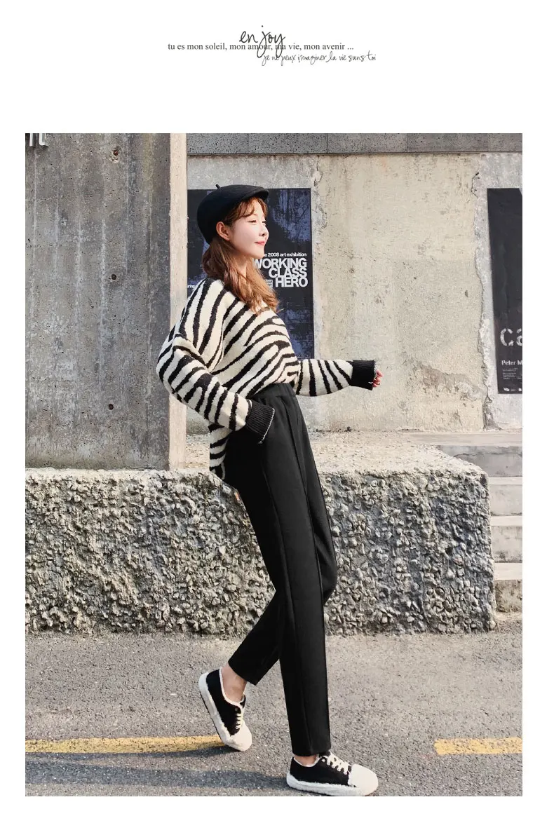 

2019 New Women's Trousers Straight Tube High Waist Loose Leisure Autumn and Winter Black Trousers