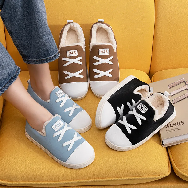 

Comemore Man Women Winter Home Warm Cotton Slippers Couple Bedroom Indoor Sneakers New Woman Fluffy Slides Plush House Shoes 202