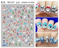 christmas nail art sticker for 3d manicure decoration cartoon animals snow man tree gift self adhesive nail decal wg030