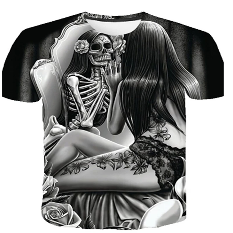 

2021 new style 3D skull print cool funny T-shirt summer top T-shirt men T-shirt short-sleeved fashion men