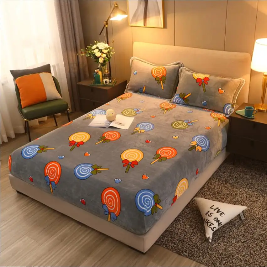 

New High Density Velvet Fitted Bed Sheet Bed Mattress Protective Cover Soft Breathable Bedspread Bed Linen with Elastic Band