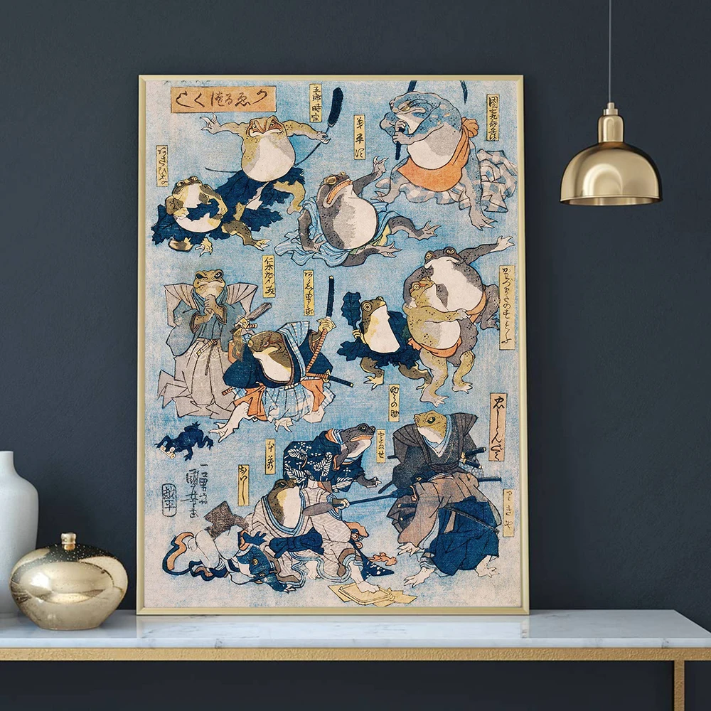 Плакат с японскими лягушками самурая винтажная Абстрактная Картина на холсте