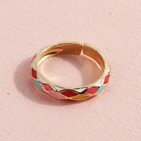 gold ring for women diamond dripping oil adjustable open women ring copper enamel cubic 5a zirconia texture ring woman wholesale
