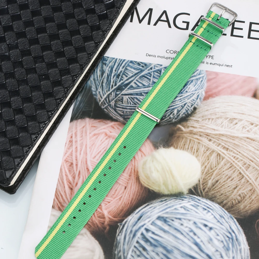 

20mm Nylon Canvas Strap Unique Yellow Green Pin Buckle Watchband 20mm Watch Bracelet Women Men Practical Watches Straps Canvas