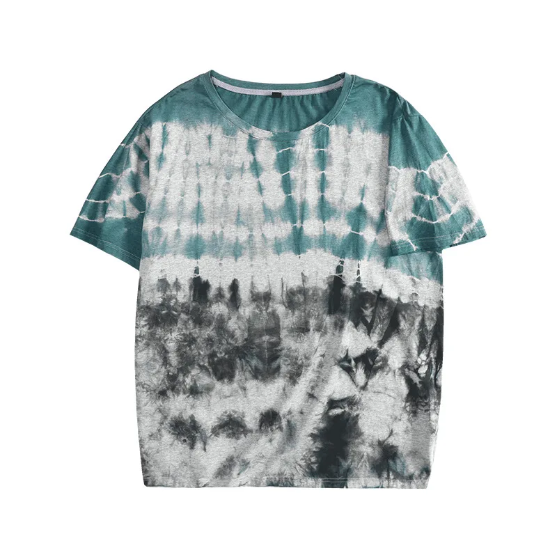 

2021 Summer Gradient Color Print Oversized T Shirt Men Loose T-shirt Fat man Tops Crew Neck Cotton Casual Mesh Tee Shirt Clothes