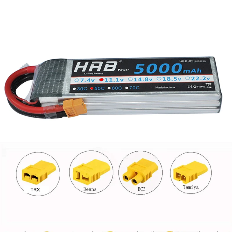 HRB 3s lipo батарея 11,1 v 5000 мА/ч, 50C xt60 разъем для Traxxas осевой радиоуправляемая автомодель трагги гонки баки самолета RC дроны Вертолет Лодка - Цвет: XT60 with adapter