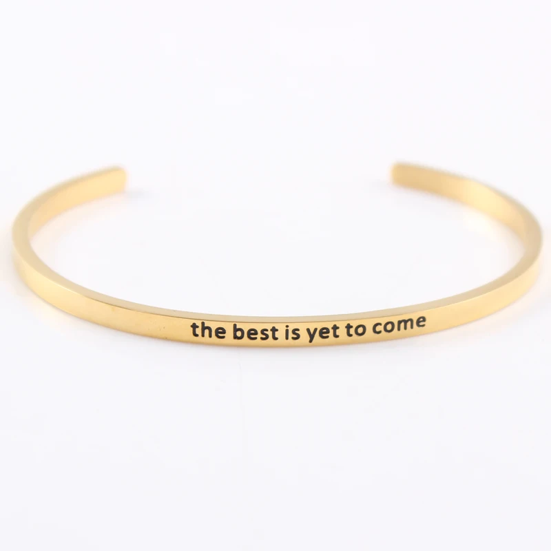 2021 Hot Gold Color Stainless Steel Bar Bangle Engraved Positive Inspirational Quote Hand Imprint Cuff Mantra Bracelet for Women | Украшения