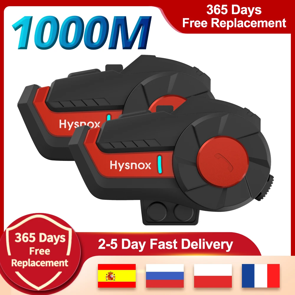 

1000M Buetooth-Compatible 5.0 Moto Helmet Headset BT Wireless Waterproof Motorcycle Helmet Intercom Motorbike Earphone 2 Riders