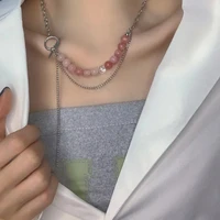 reflective pearl double cascade wear chain necklace necklace woman splicing design chain clavicle chain