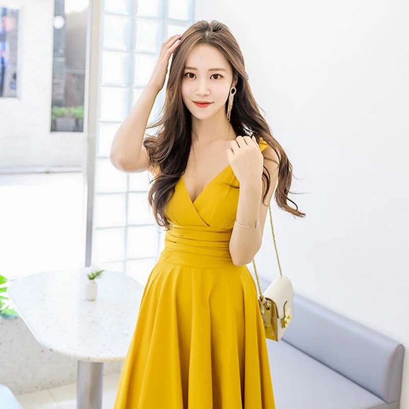 

Foamlina Casual Summer Dress 2018 New Women Elegant V Neck Bow Tie Strap Tunic A Line Midi Calf Party Beach Flare Dress Vestidos