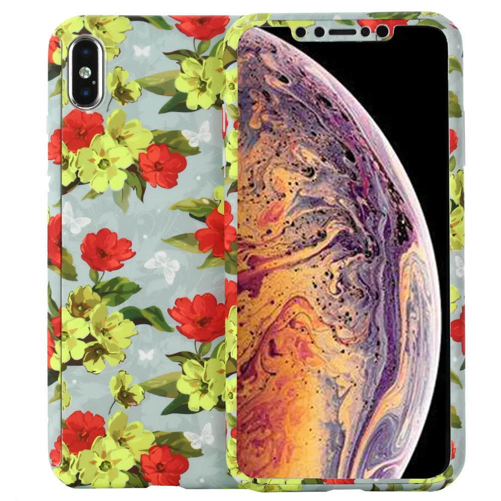 for iPhone 6 6S 7 8 Plus 5 5S SE X XS MAX XR Hard Plastic Case Flower Leaf Marble Stone Painted 360 Degree Full Body Protection |