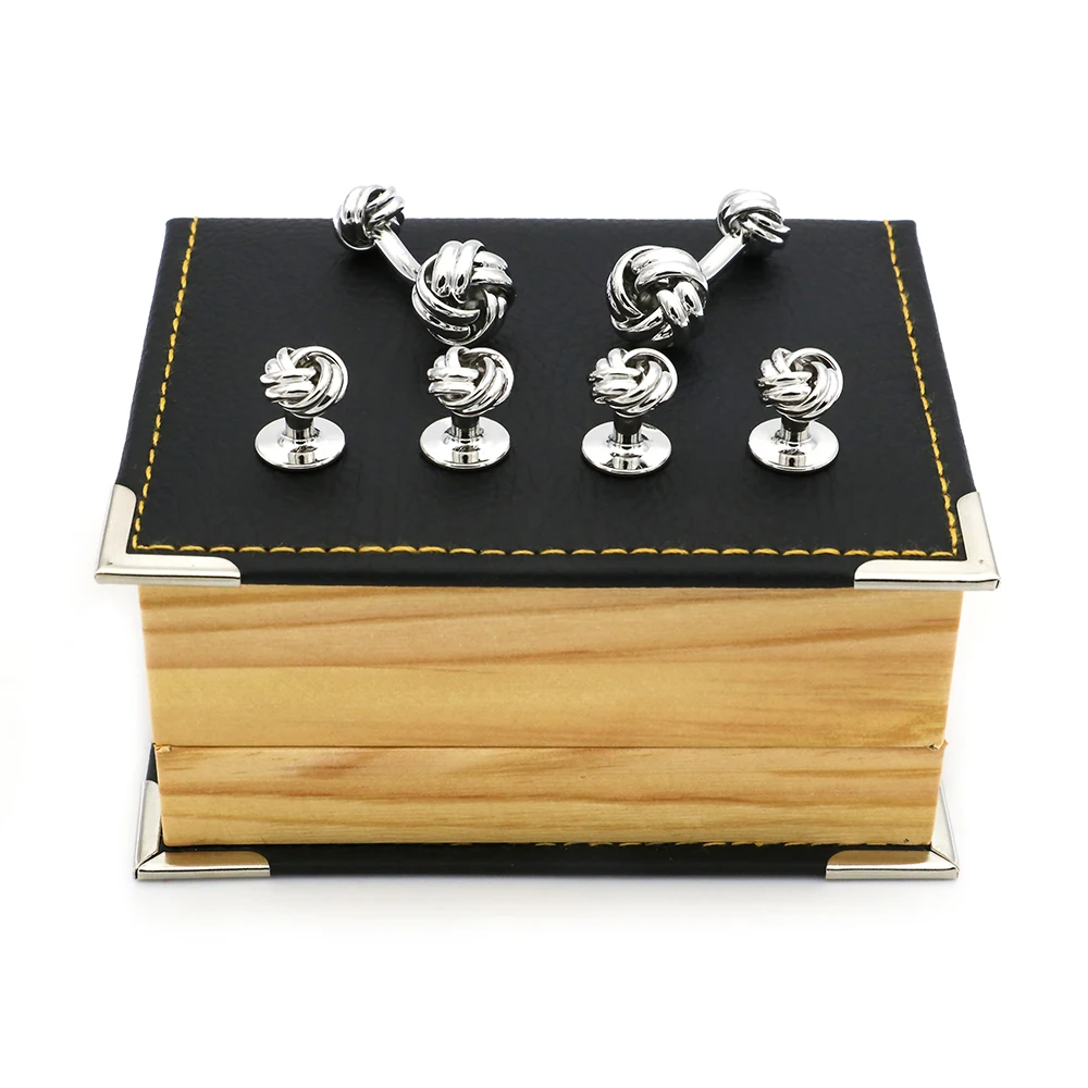 Men's Knot Stud Set Cuff Links Quality Brass Material Silver Color Tuxedo Studs Cufflinks Wholesale & Retail Free Shipping |