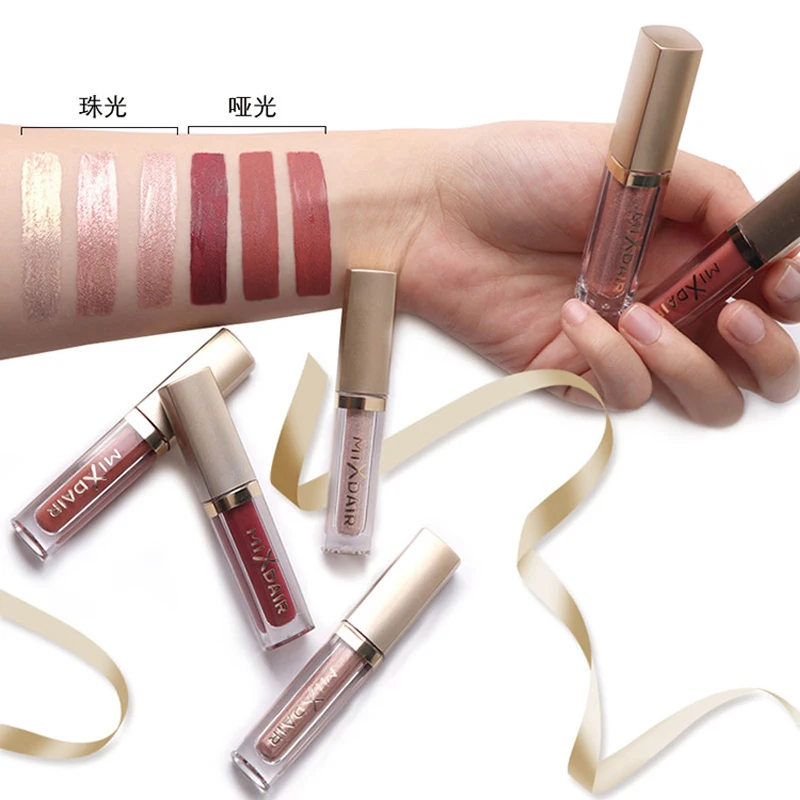 Women's Fashion 6pcs/set Matte Lipgloss Glittle Metallic Liquid Lipstick Velvet Long Lasting Lip Glosses Moisturizer Makeup | Красота и