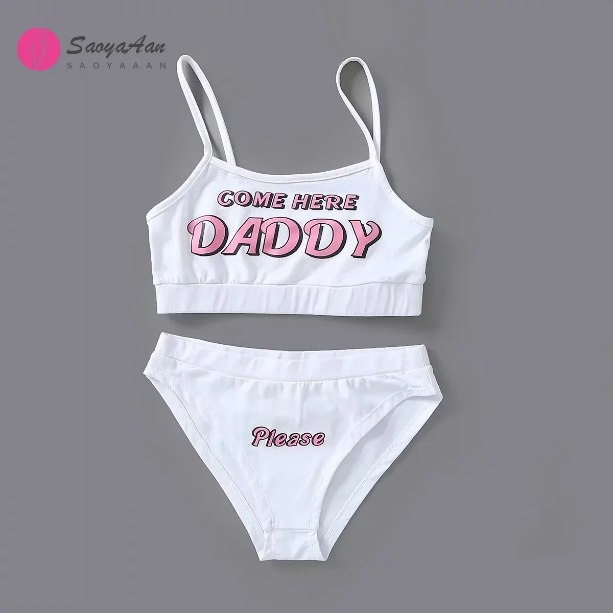 

Two Piece Set New Fashion COME HERE DADDY Letter Print Tank Top Sexy Sleeveless Summer Harajuku Kawaii Cropped Feminino Bikini