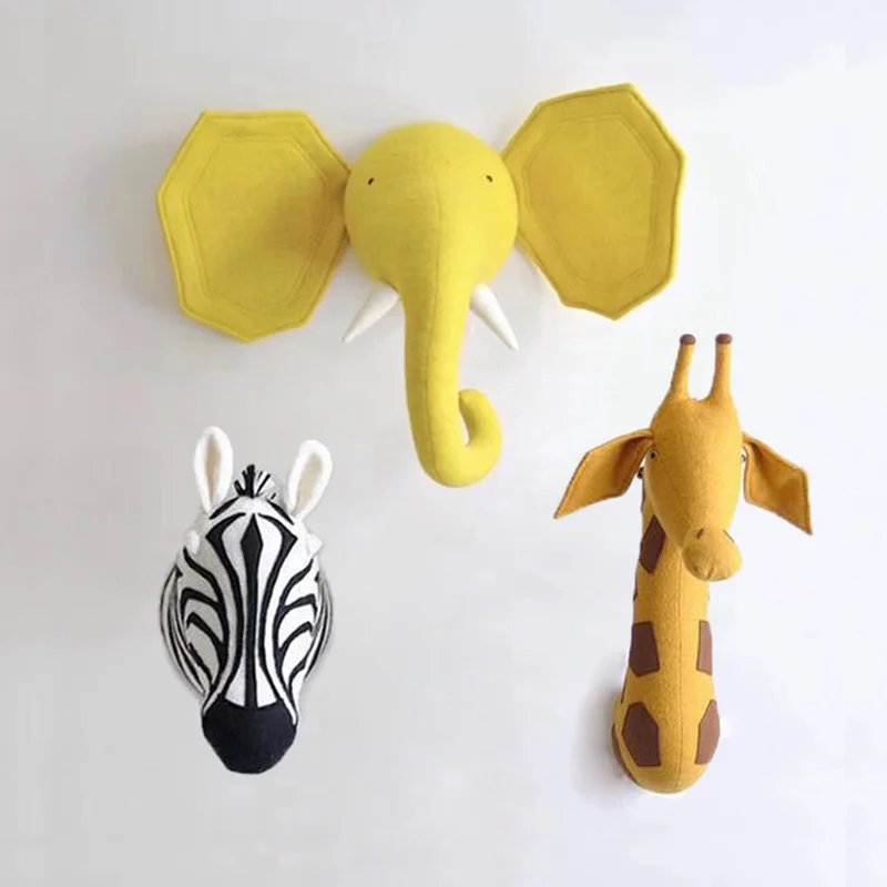 Zebra/Elephant/Giraffe 3D Animal Head Wall Mount Stuffed Toys Children Kids Room Wall Hanging Decoration Birthday Christmas Gift