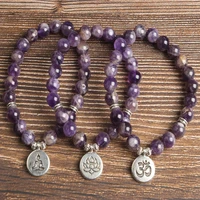 natural stone beads bracelet 8mm striped amethyst bracelet pendant lotus buddha statue for diy jewelry women present accessories