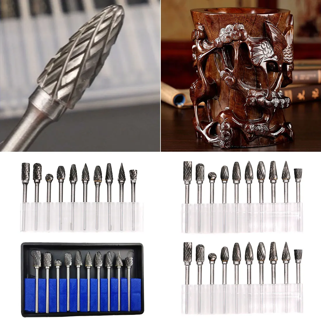 

1/8" Shank Electric Grinding Tungsten Carbide Milling Cutter RotaryTool 10pcs Burr Double/Single Slot Cutting Rotary Dremel Tool