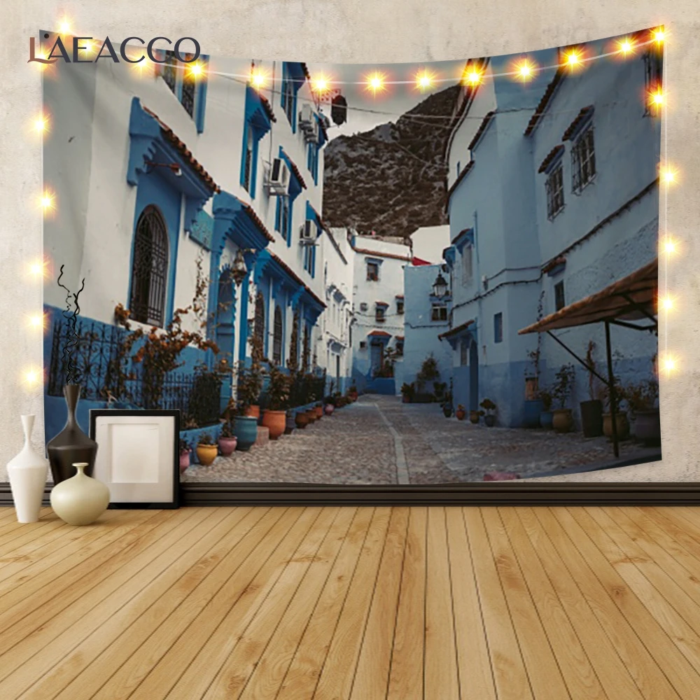 

Laeacco Classic Retro Tapestry Tourist Town Street Landscape Printed Blanket Wall Hangings Living Room Bedroom Decor Polyester