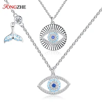 tongzhe fishtail lucky evil eye cz 925 sterling silver necklace women blue crystal pendant turkey jewelry wholesale lots bulk