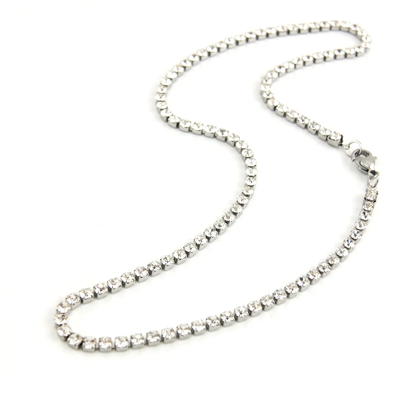 New 3MM Iced Out tennis Bracelet Necklace Women Tennis Chain Fashion Hip-Hop Jewelry Stainless Steel Choker Chain Gift