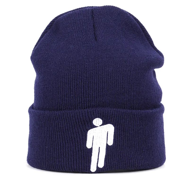 navy beanie Новинка, модная женская шапка Billie Eilish, вязаная зимняя шапка, одноцветные вязаные шапочки в стиле хип-хоп - Цвет: navy beanie