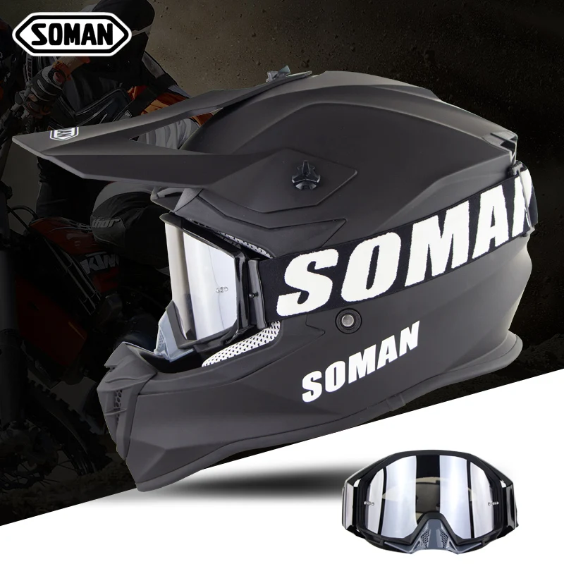 With Goggles Soman Casco крутой гоночный шлем для мотокросса Ece Healmet горные шлемы Helt Dirt Bike Motocicleta Motosiklet cask модульный - Цвет: With Goggles