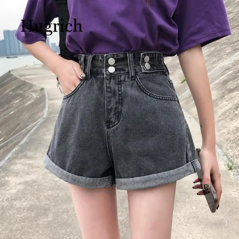 

Summer 2021 New Women's Denim Shorts with High Waisted Wide Leg Loose Crimping Street Style Sequined Jean Shorts Female