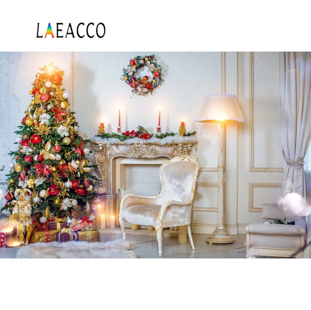 Laeacco фоны для фотосъемки Рождественская елка свеча камин кресло подарок