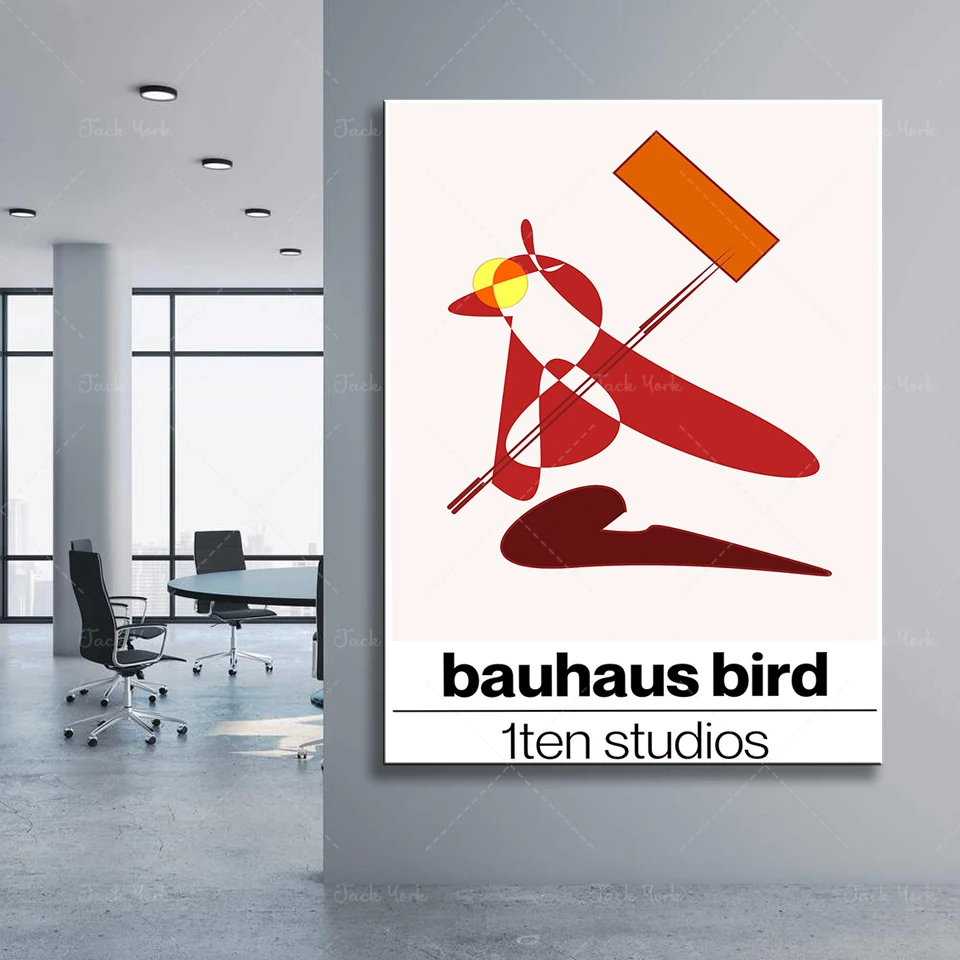 

Home Decor Wall Poster Geometric Shapes & Colourful Design Canvas Painting Bauhaus-Inspired Bird Classic Art Print
