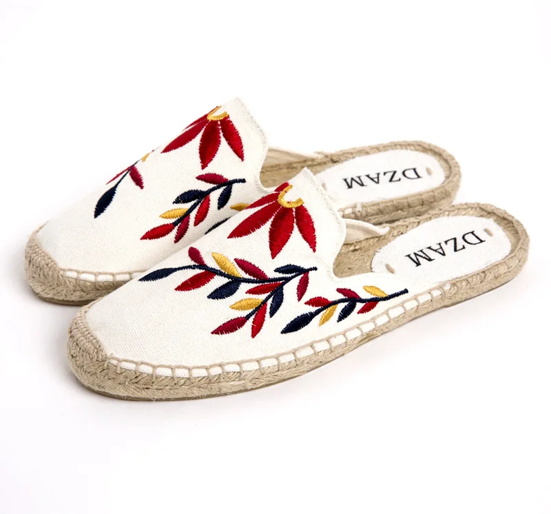 

Comfortable Espadrille Women Shoes Spring Summer Fashion Embroidered Muller Slippers Casual Canvas Shoes Flat Shoes