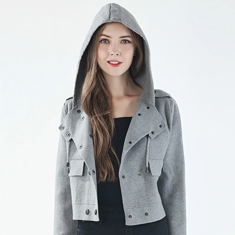 Розовая куртка топы для девочек с капюшоном длинный рукав женский короткий