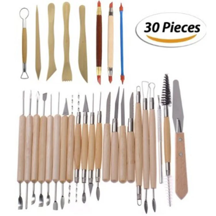 

30pcs Arts Crafts Clay Sculpting Tools DIY Sculpture Carving Tool kit Pottery Ceramics Wooden Handle Modeling Clay Tools