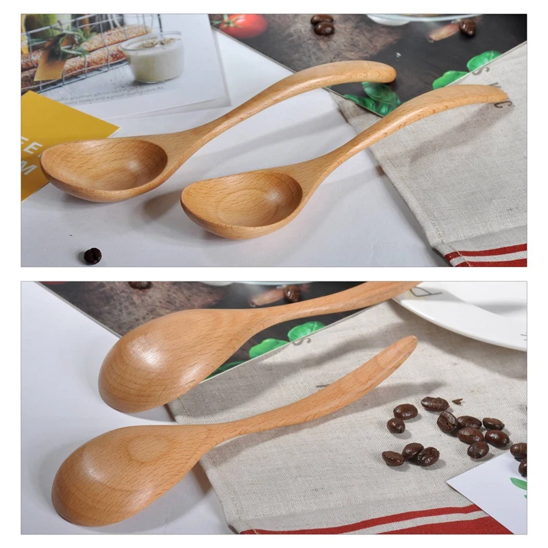

4 Pcs Wooden Spoons Soup Spoons Natural Wooden Spoons Dessert Spoon Tea Spoon Curved Spoon