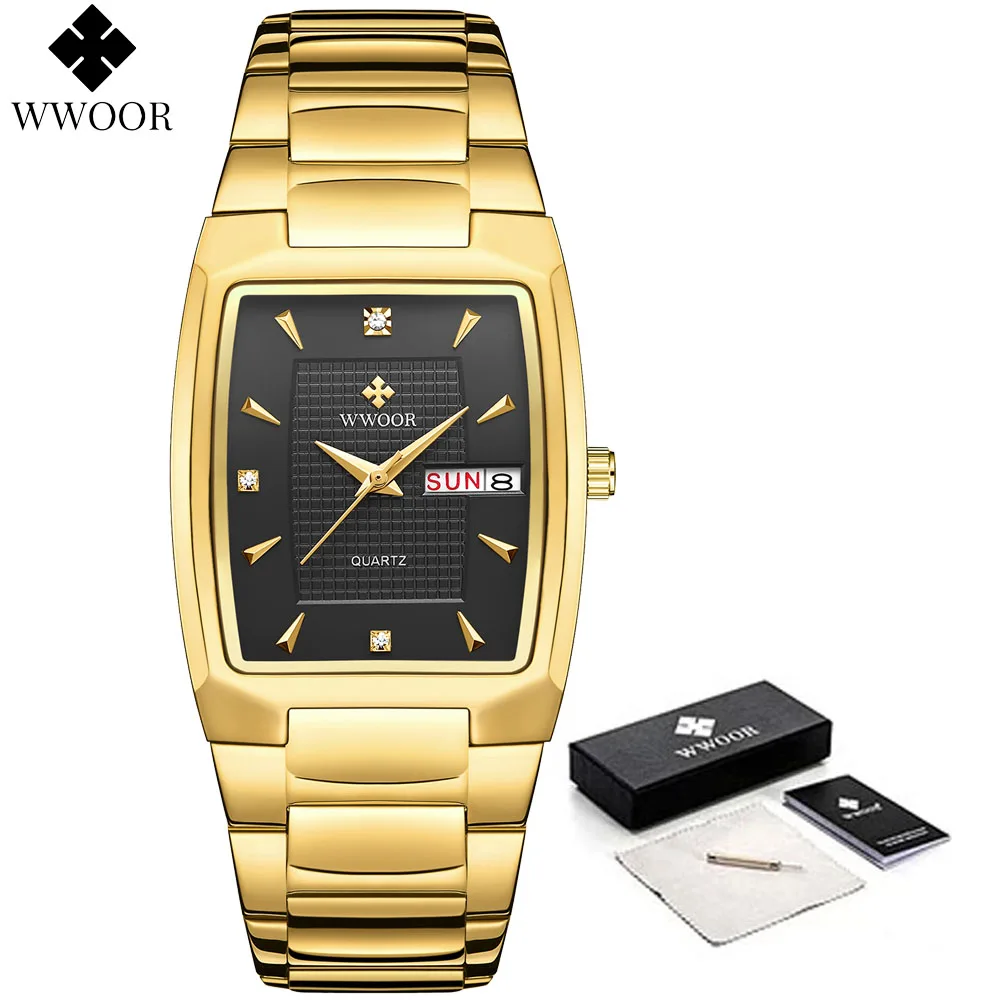 

Relogio Masculino WWOOR 2021 Gold Black Watch Square Mens Watches Top Brand Luxury Quartz Stainless Steel Waterproof Wrist Watch