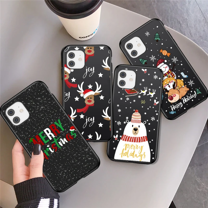 

Christmas Cell Phone Case For iPhone 11 13 12 Pro Max 12 Mini X XR XS Max 7 8 Plus SE2020 Shockproof Black Fashion Cartoon Cover