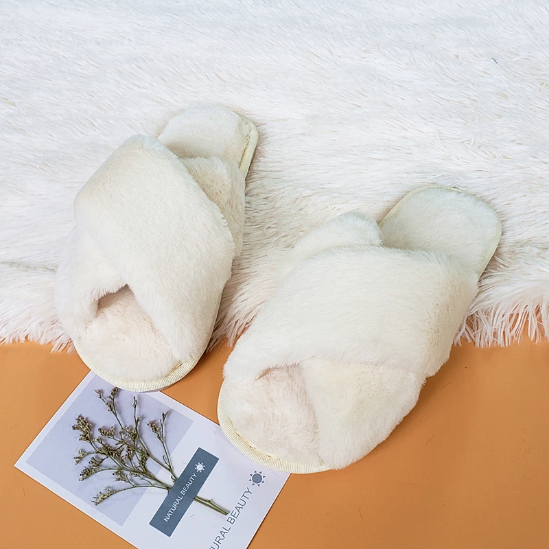 

Winter Women House Slippers Faux Fur Warm Flat Shoes Female Slip on Home Furry Ladies Slippers Size 36-43 Wholesale