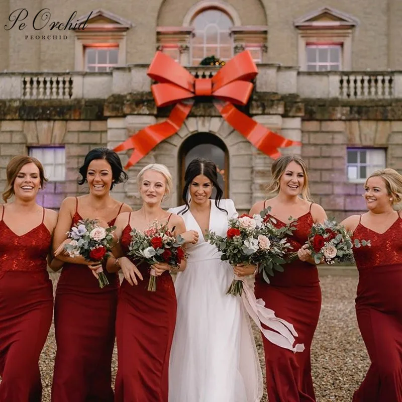 

PEORCHID элегантное кружевное платье русалки Бордовое платье подружки невесты для свадебной вечеринки для гостей женское платье невесты на заказ 2021