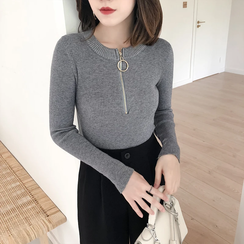 Solid Elastic Winter Coat Women Autumn New Korean Slim Ring Half Zipper High Elasticity Bust Sweater Turtleneck Shirt Female | Женская