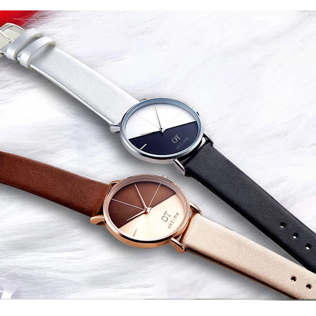 Креативные женские часы для девушек студенческие хит цветной циферблат кожаный