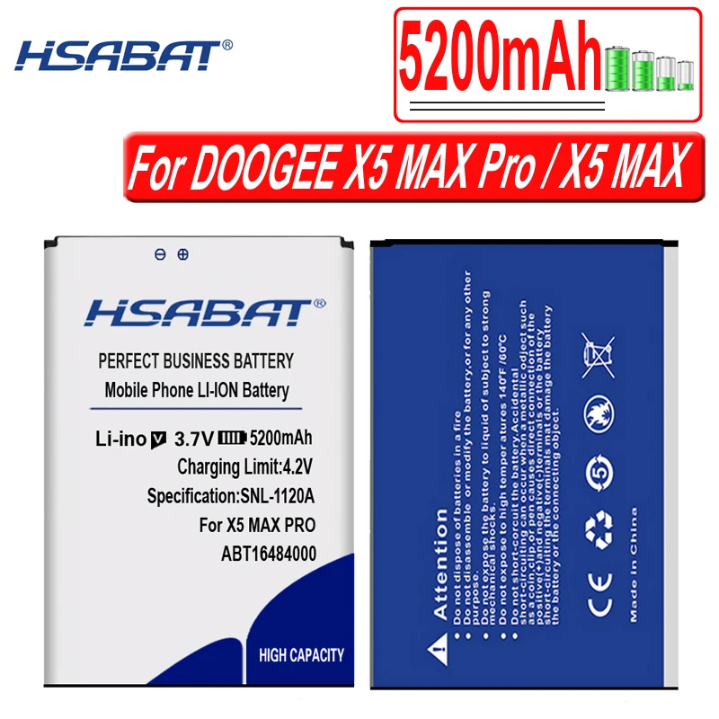Аккумулятор HSABAT 5200 мАч BAT16484000 Для DOOGEE X5 MAX Pro и MAX|Аккумуляторы для мобильных