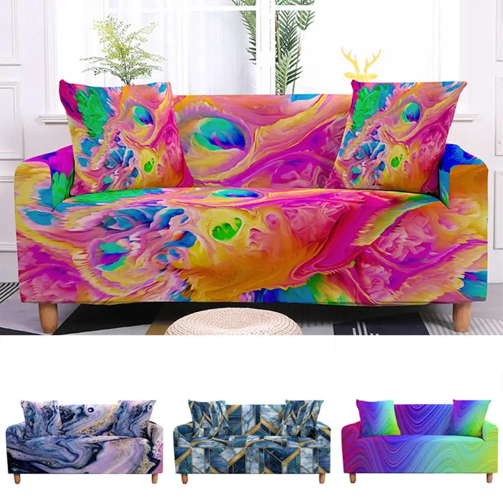 

3D Водный цвет Радужный мраморный Печатный чехол для дивана эластичный стрейч секционный чехол для дивана чехол кресло для гостиной